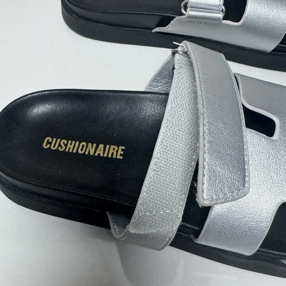 CUSHIONAIRE Lotto‎ Sandal Womens 7.5 Silver Metallic Slip On Comfort Slides - Picture 5 of 8